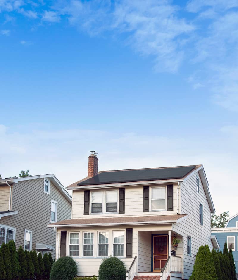 Two-story home with rooftop solar array